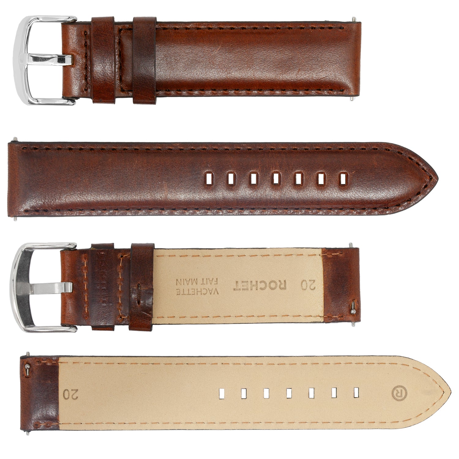 ROCHET ZRC No. 374 Cowhide Smooth Fine Leather QUICK RELEASE Straps Stitched (18mm~22mm)