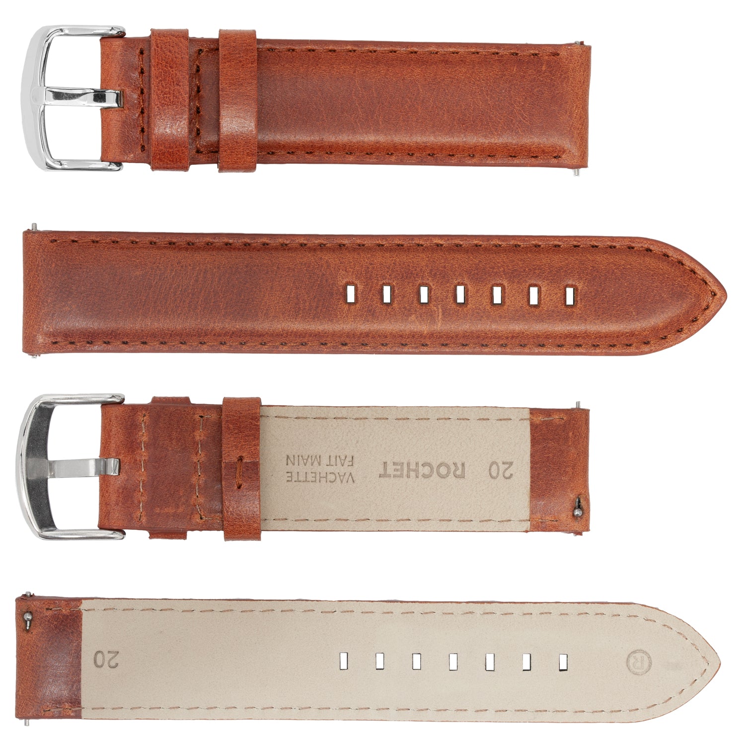 ROCHET ZRC No. 374 Cowhide Smooth Fine Leather QUICK RELEASE Straps Stitched (18mm~22mm)