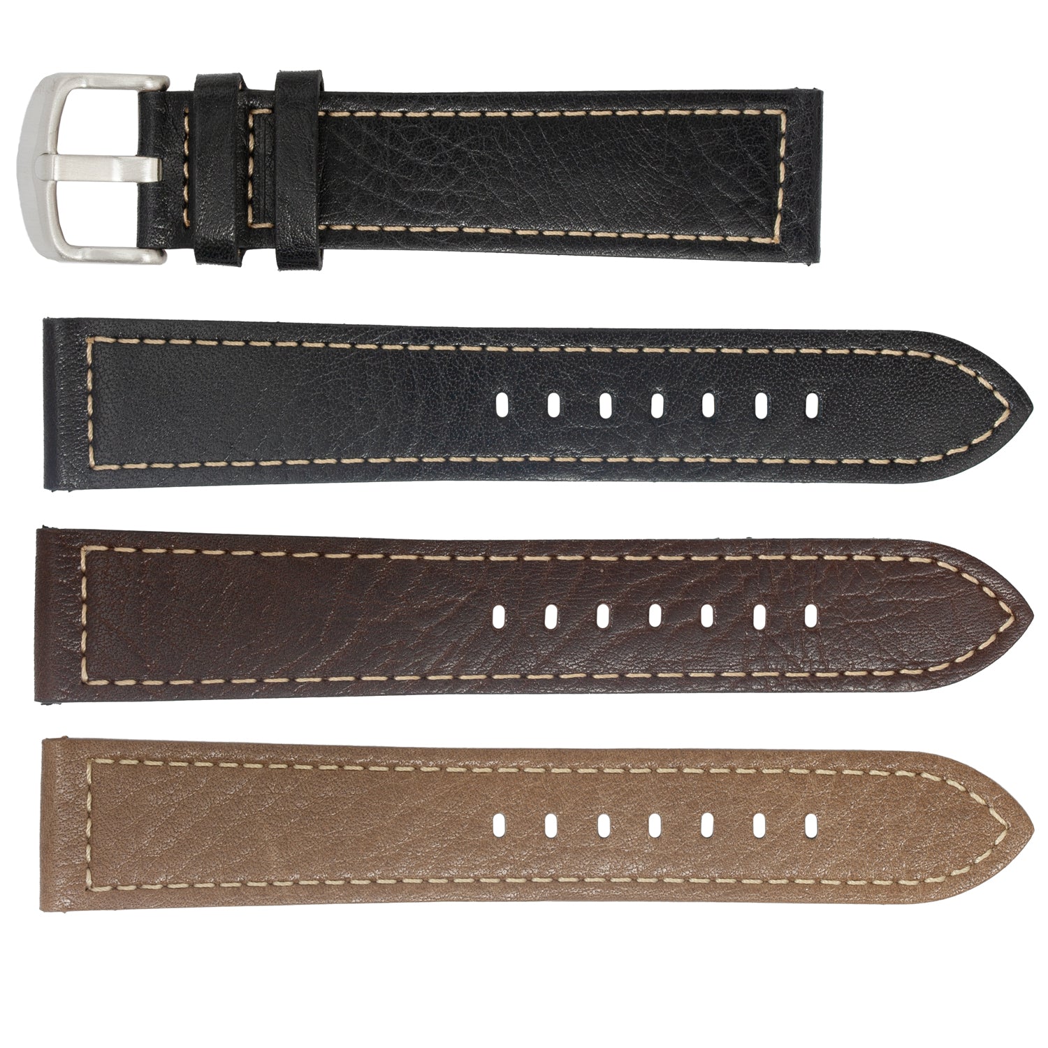 ROCHET ZRC No. 544 Grained Cowhide Leather Straps with Rawsilk Stitching (12mm~22mm)