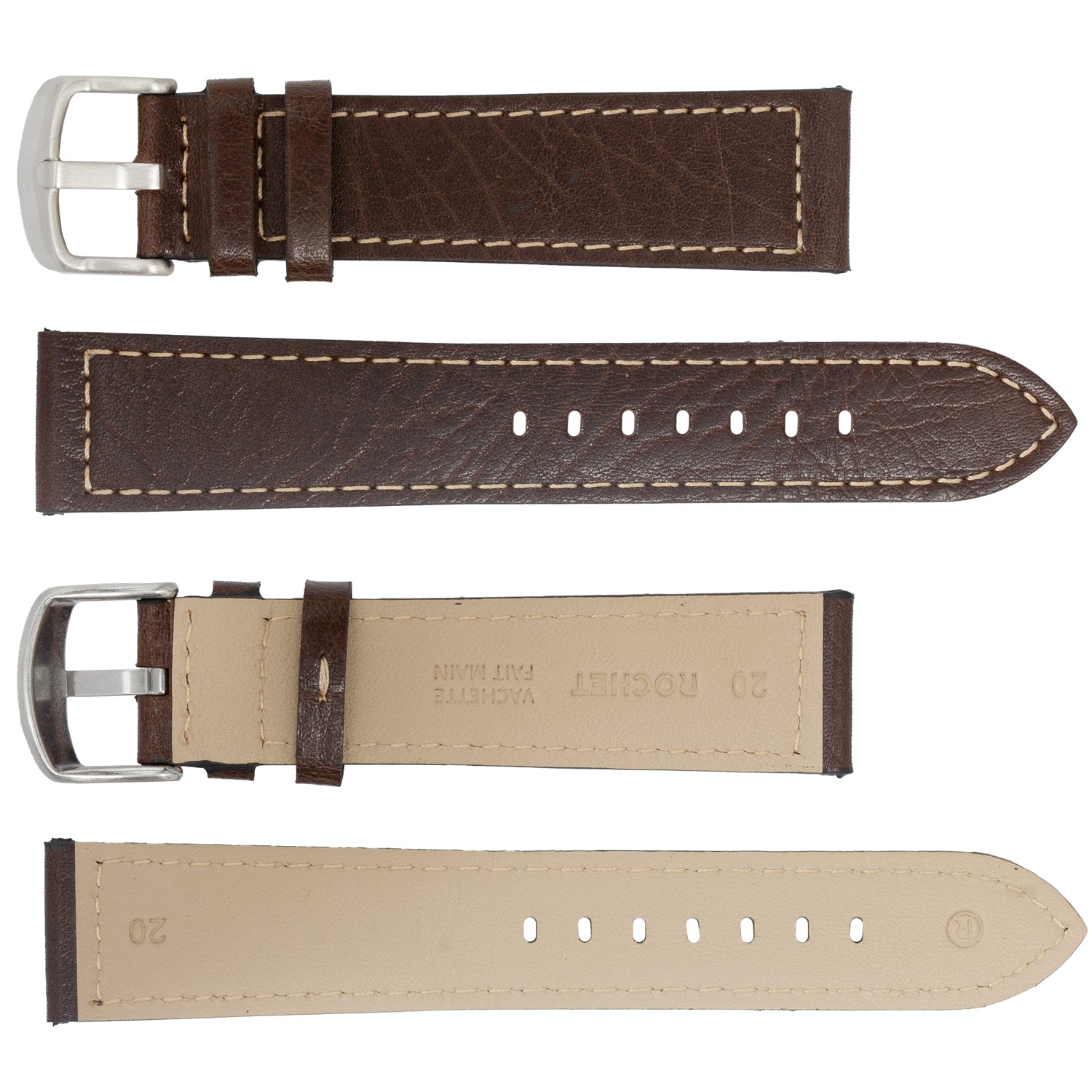ROCHET ZRC No. 544 Grained Cowhide Leather Straps with Rawsilk Stitching (12mm~22mm)