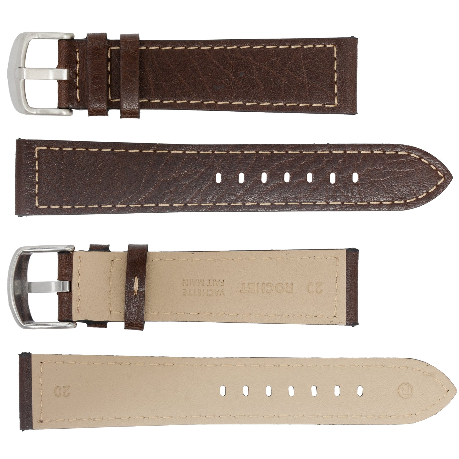 ZRC No. 544 Grained Cowhide Leather Straps with Rawsilk Stitching (12mm~22mm)