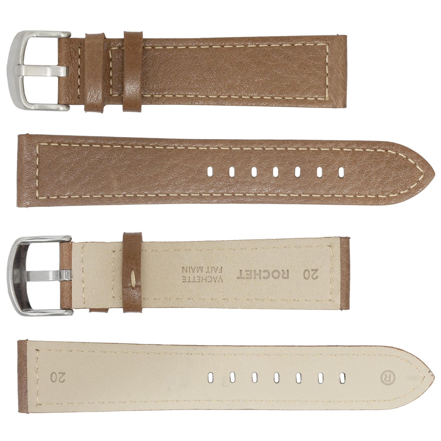 ROCHET ZRC No. 544 Grained Cowhide Leather Straps with Rawsilk Stitching (12mm~22mm)