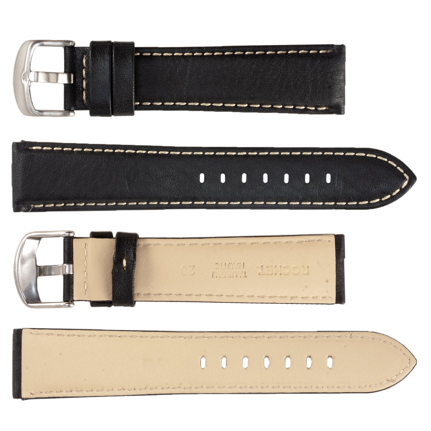 ROCHET ZRC No. 552 Long Bull Fine Leather Straps with Contrast Stitching (18mm~24mm)