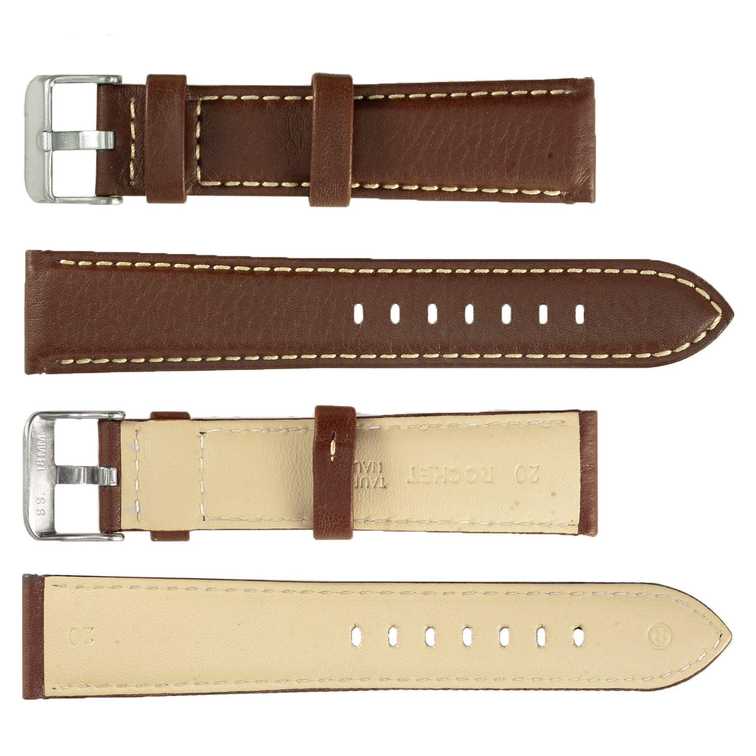 ROCHET ZRC No. 552 Long Bull Fine Leather Straps with Contrast Stitching (18mm~24mm)