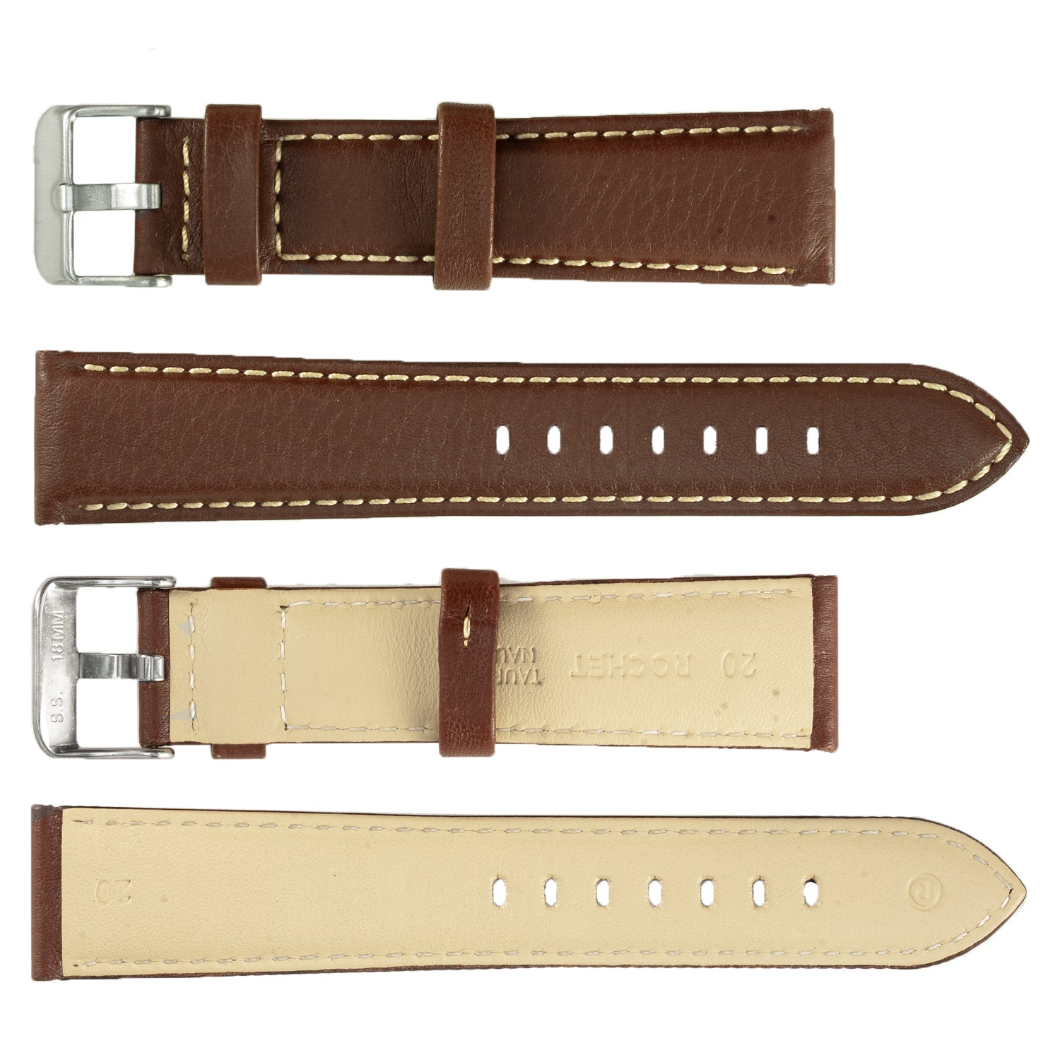 ZRC No. 552 Long Bull Fine Leather Straps with Contrast Stitching (18mm~24mm)