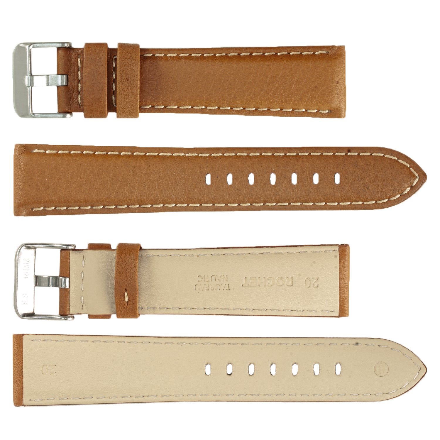 ROCHET ZRC No. 552 Bull Fine Leather Straps with Contrast Stitching (16mm~26mm)