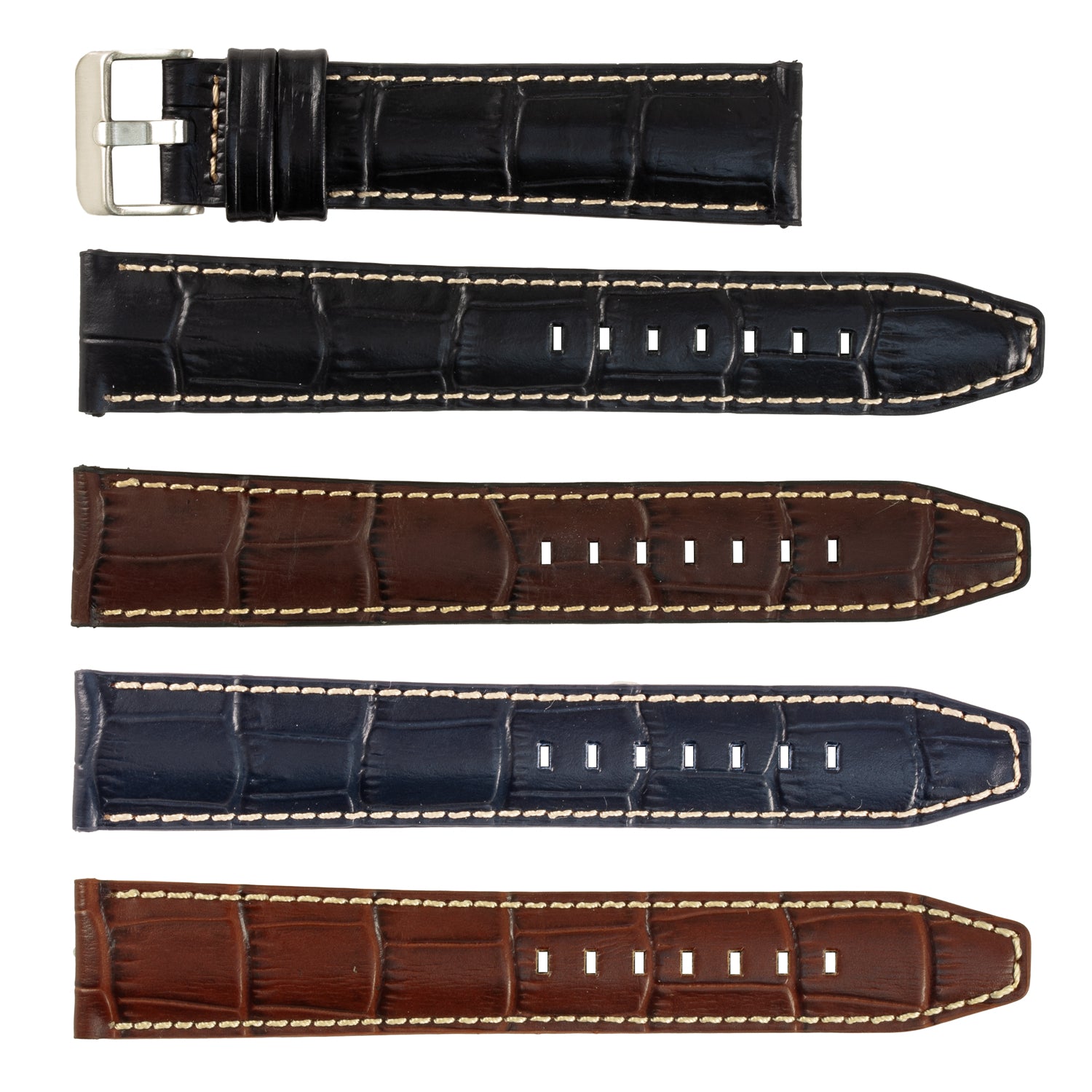 ROCHET ZRC No. 559 Alligator Grain Fine Leather Straps with Contrast Stitching (18mm ~ 30mm)