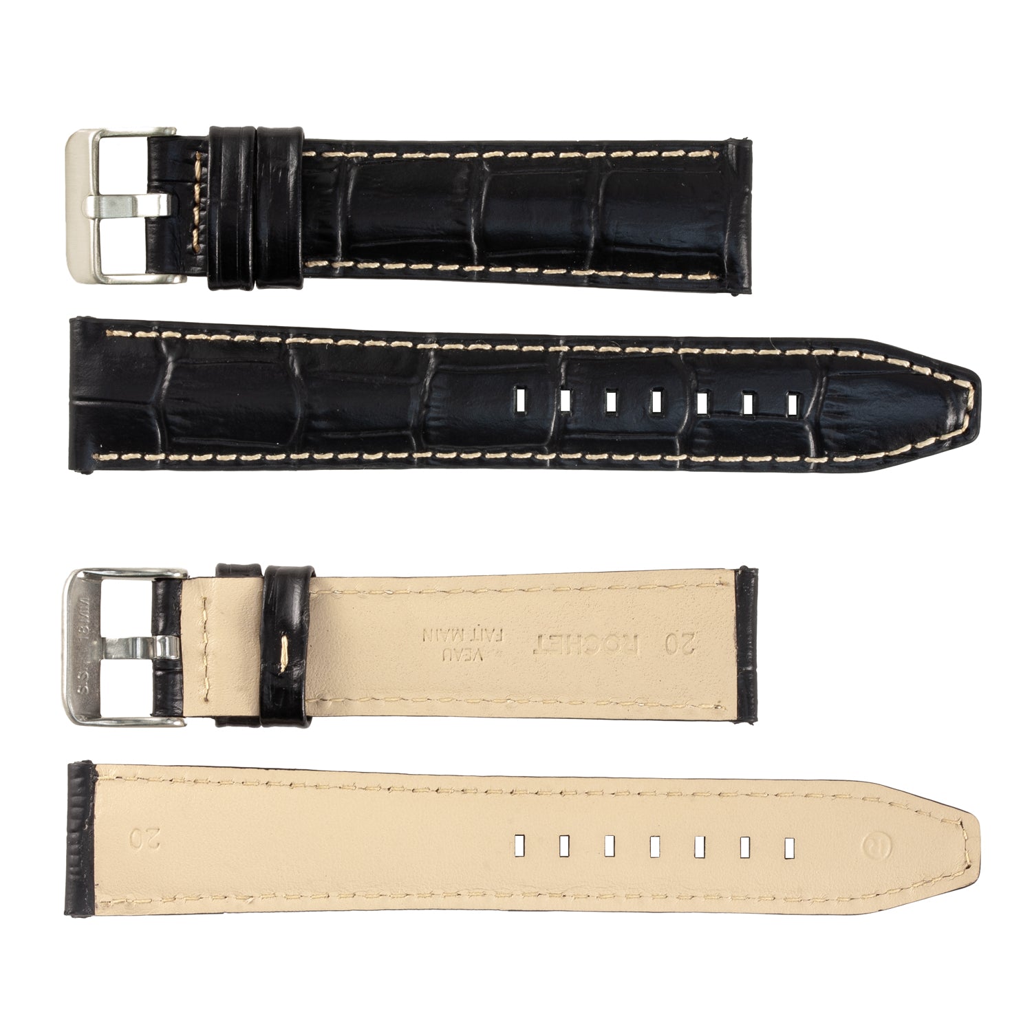 ZRC No. 559 Alligator Grain Fine Leather Straps with Contrast Stitching (18mm ~ 30mm)