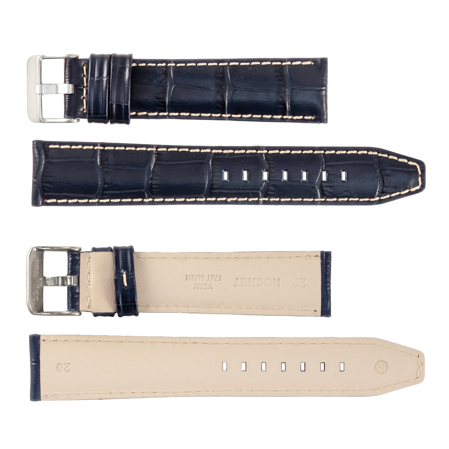 ROCHET ZRC No. 559 Alligator Grain Fine Leather Straps with Contrast Stitching (18mm ~ 30mm)