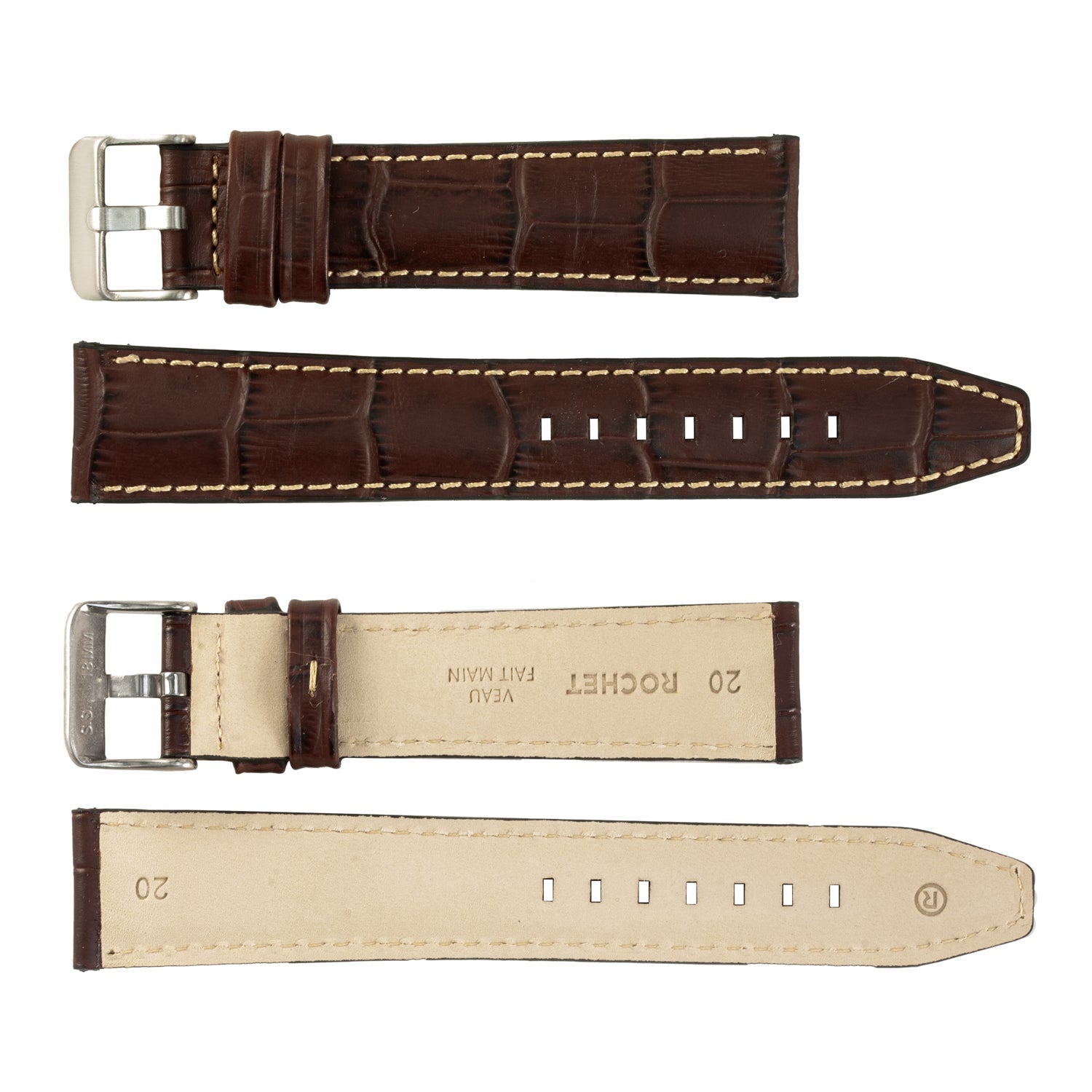 ZRC No. 559 Long Alligator Grain Fine Leather Straps with Contrast Stitching (18mm ~ 24mm)