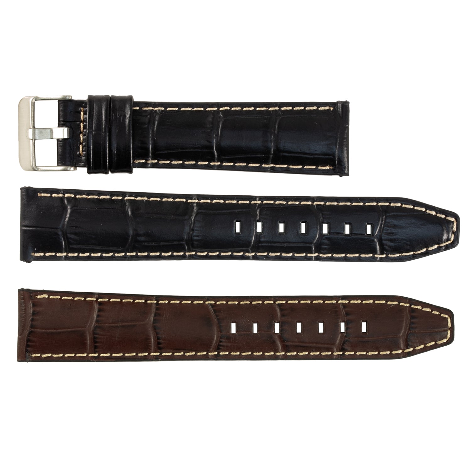 ROCHET ZRC No. 559 Long Alligator Grain Fine Leather Straps with Contrast Stitching (18mm ~ 24mm)