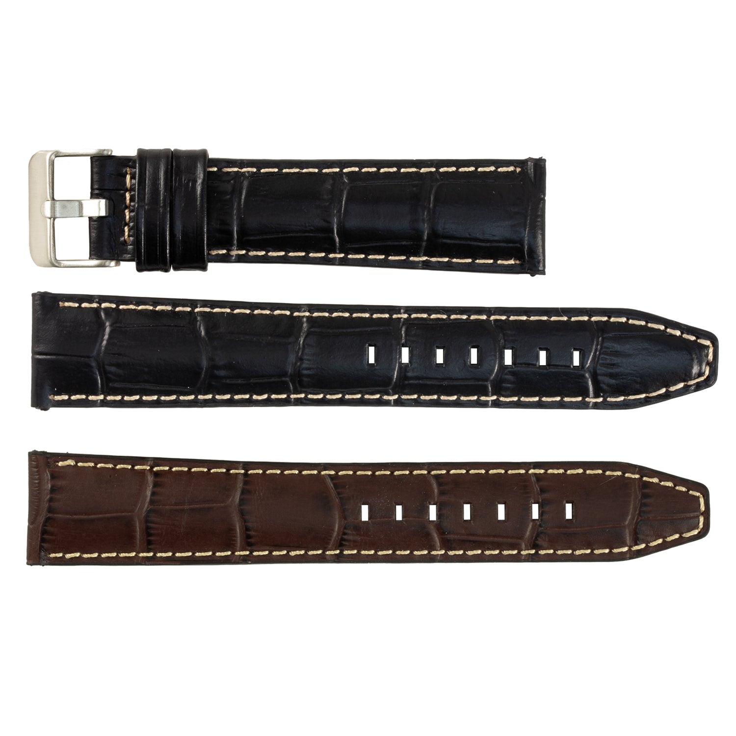 ZRC No. 559 Long Alligator Grain Fine Leather Straps with Contrast Stitching (18mm ~ 24mm)