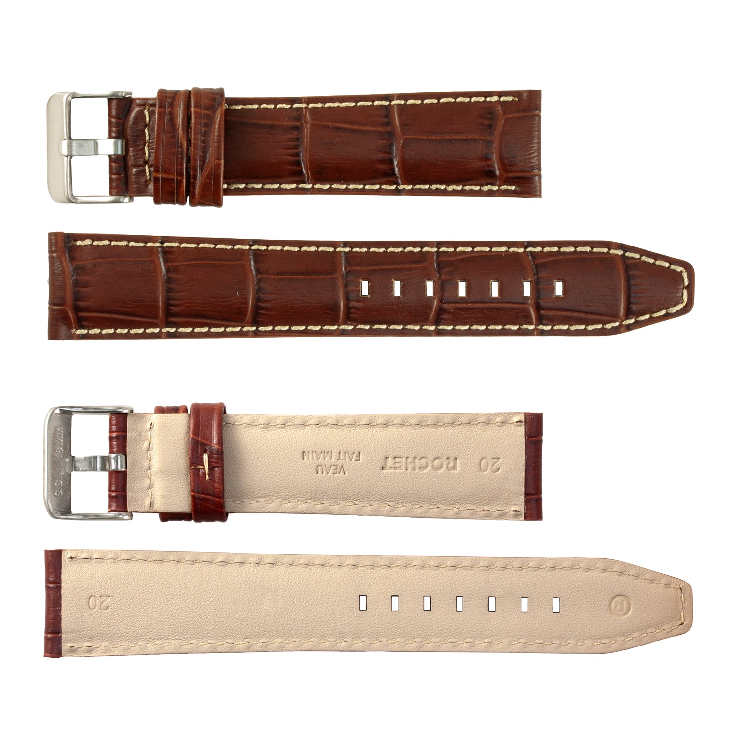 ROCHET ZRC No. 559 Alligator Grain Fine Leather Straps with Contrast Stitching (18mm ~ 30mm)
