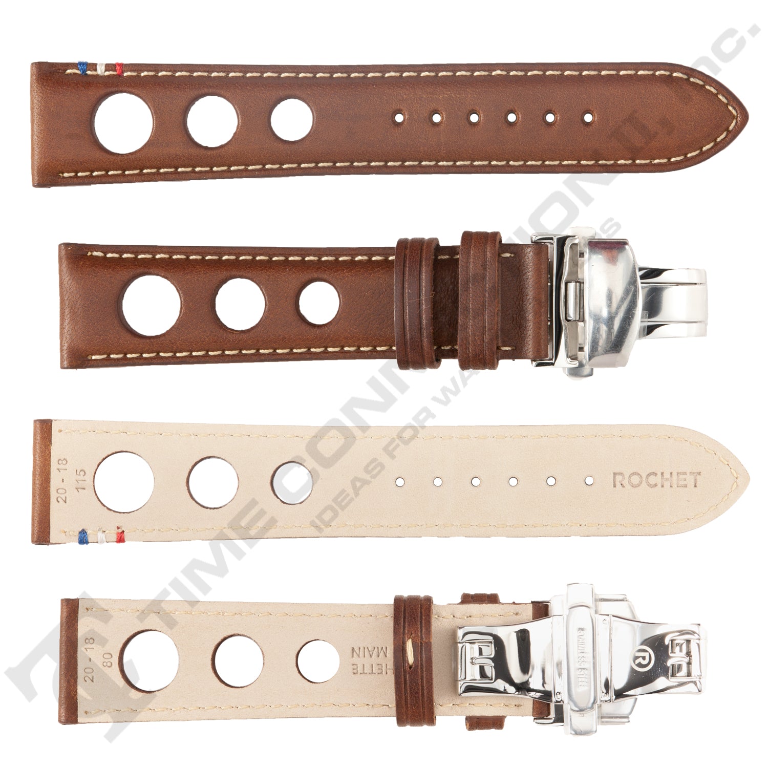 ROCHET ZRC No. 793 Cowhide Grain Butterfly Deployment Buckle Leather Straps (20 - 22mm)