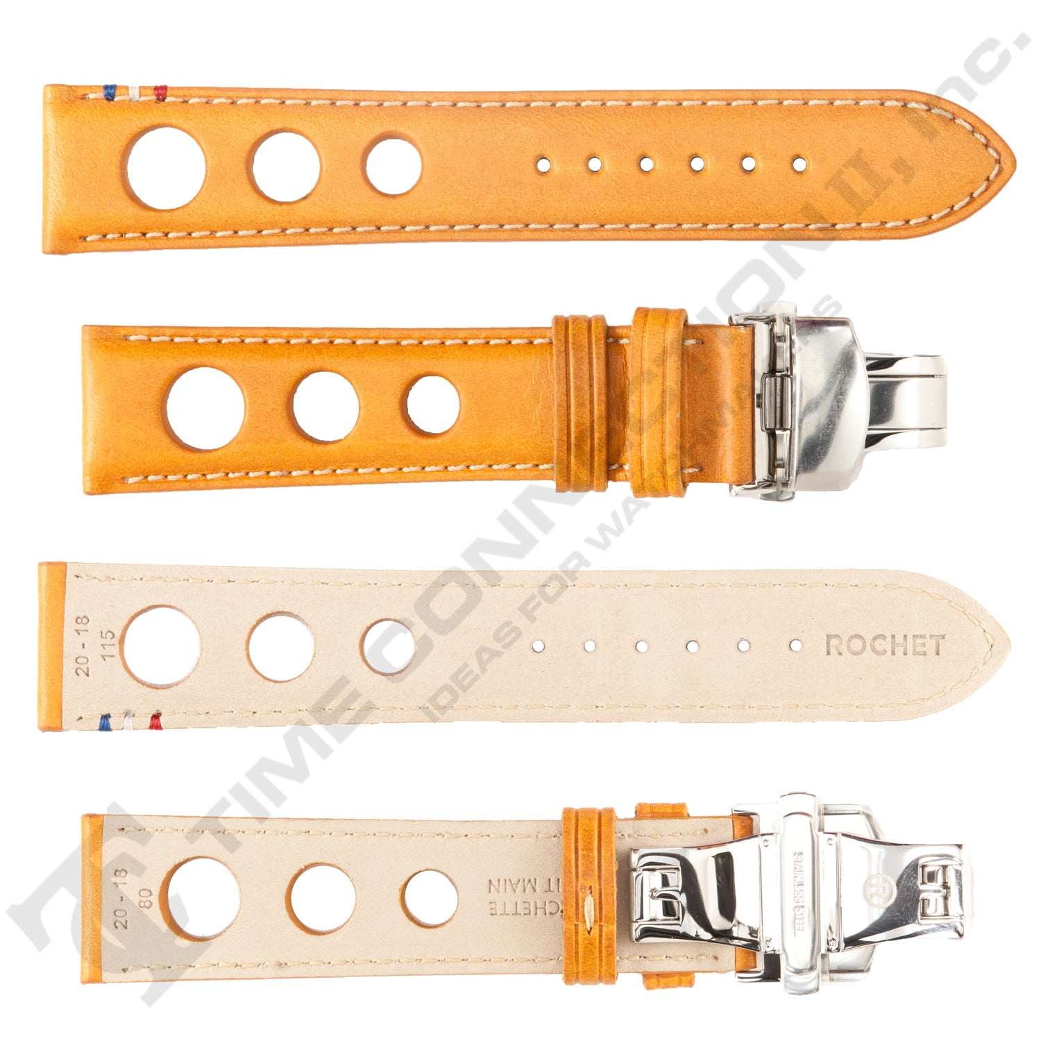 ROCHET ZRC No. 793 Cowhide Grain Butterfly Deployment Buckle Leather Straps (20 - 22mm)