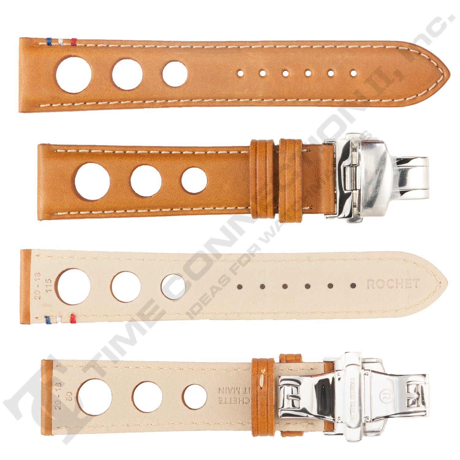 ROCHET ZRC No. 793 Cowhide Grain Butterfly Deployment Buckle Leather Straps (20 - 22mm)