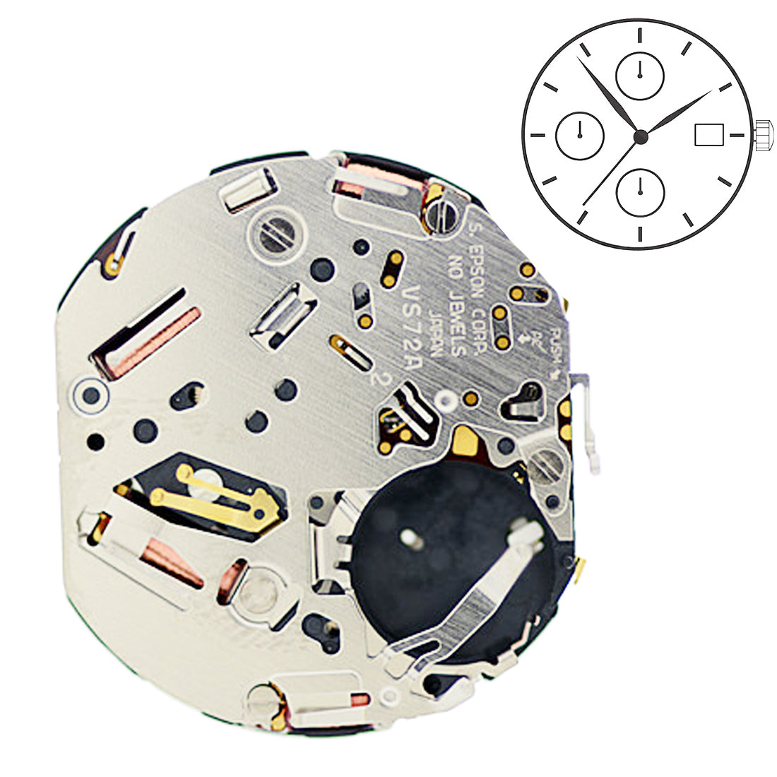 Hattori VS72A 3 Hands Japan Chronograph Quartz Movement HT 7.35MM