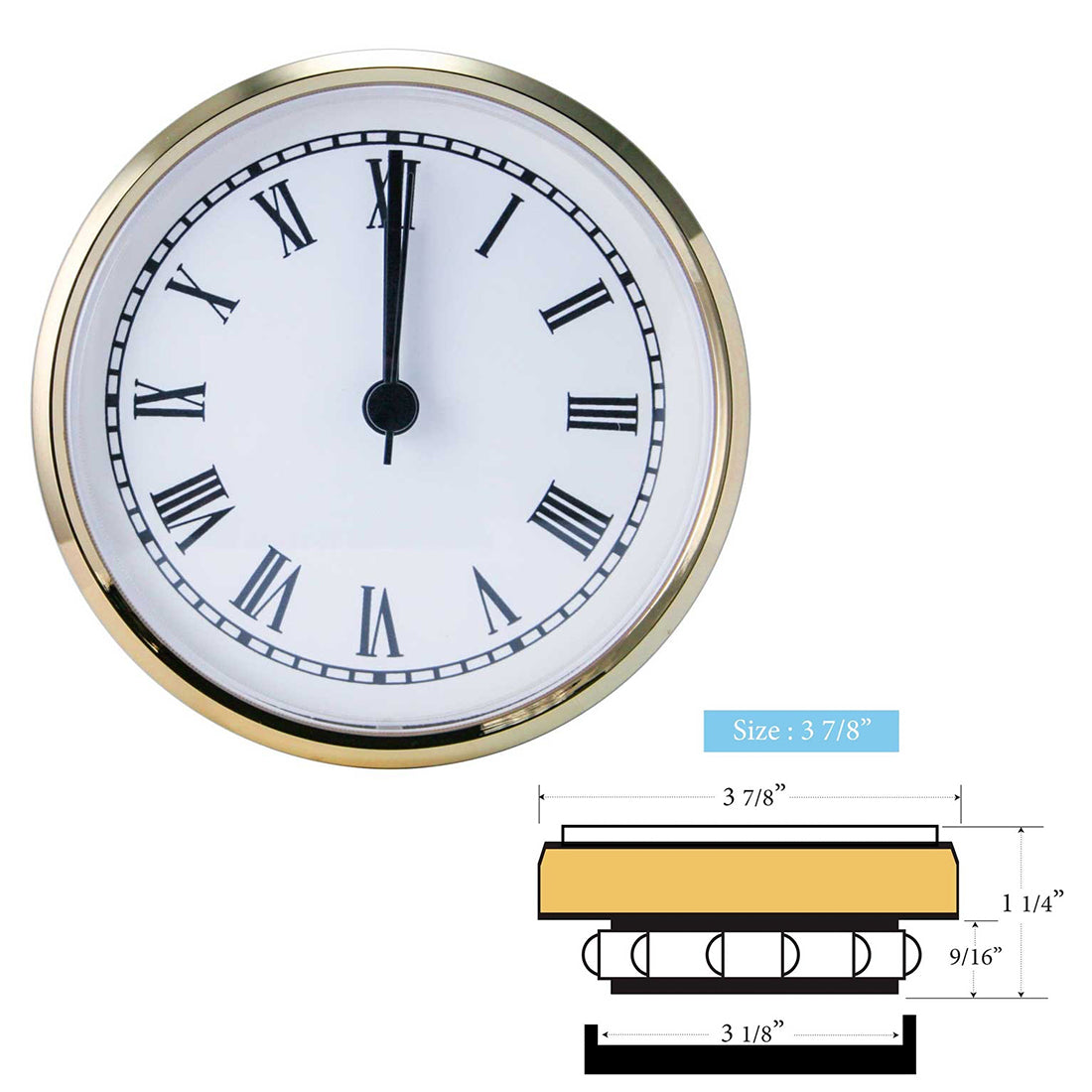 Clock Inserts 100mm (4") Yellow Bezel, White Roman Dial
