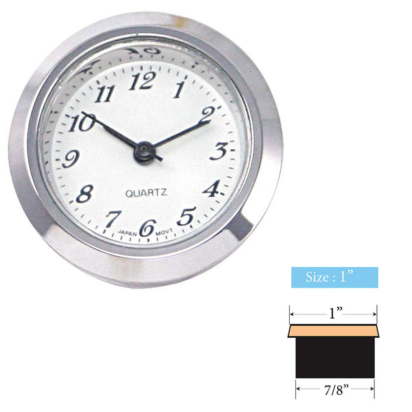 Clock Inserts 25mm (1") Chrome Bezel, White Arabic Dial