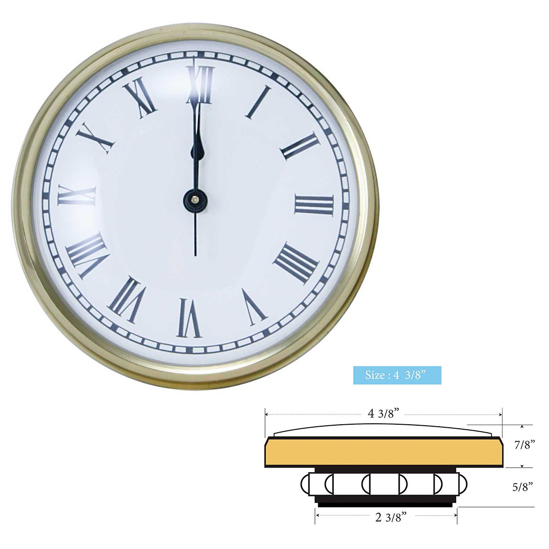 Clock Inserts 111mm (4 3/8") Yellow Bezel, Ivory Roman Dial