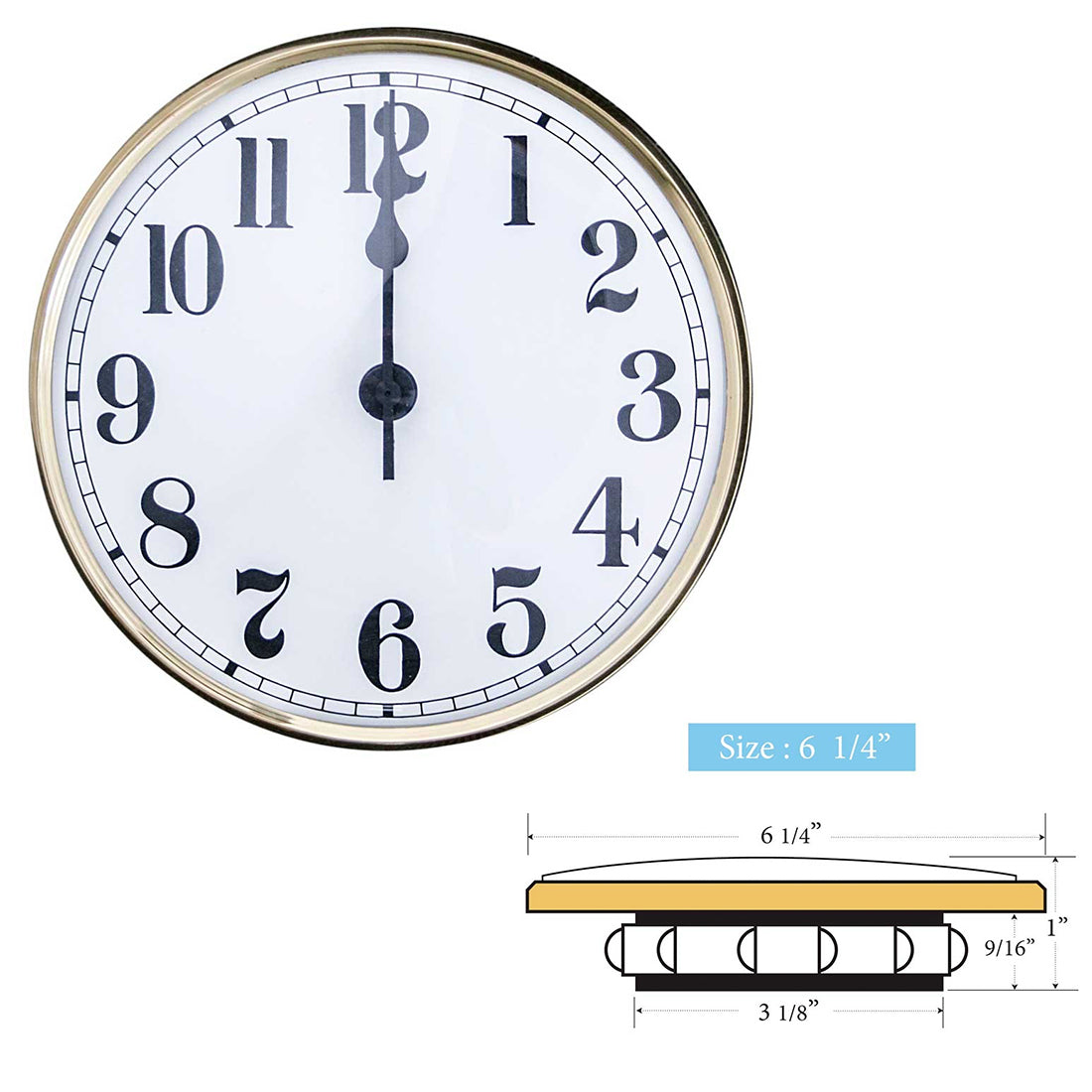 Clock Inserts 159mm (6 1/4") Yellow Bezel, White Arabic Dial