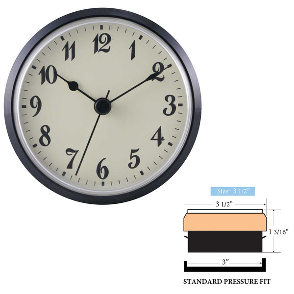 Clock Inserts 90mm (3 1/2") Black Bezel, Ivory Arabic Dial