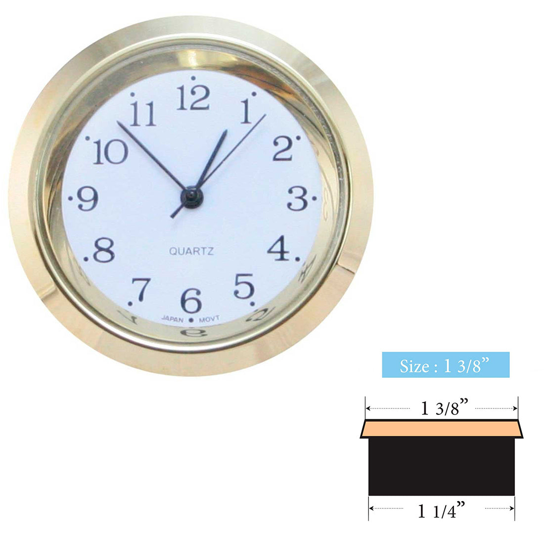 Clock Inserts 35mm (1 3/8") Yellow Bezel, White Arabic Dial