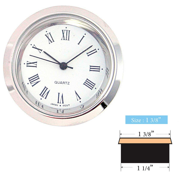 Clock Inserts 35mm (1 3/8") Chrome Bezel, White Roman Dial