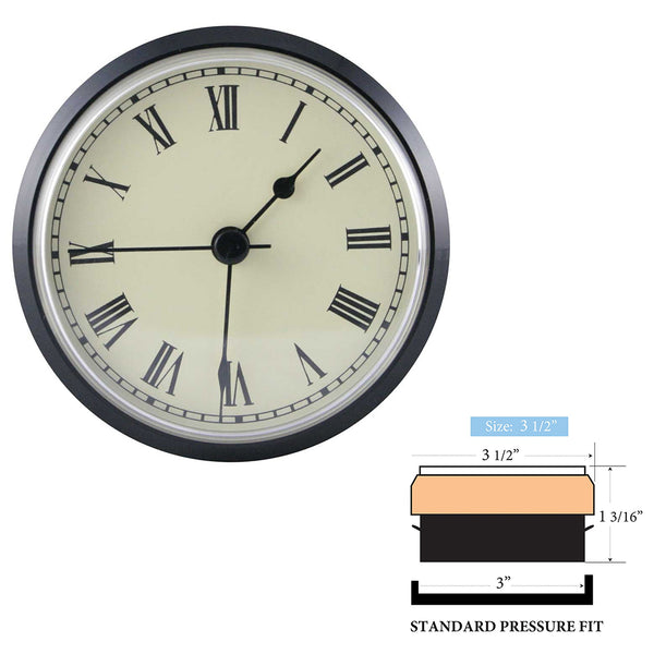 Clock Inserts 90mm (3 1/2") Black Bezel, Ivory Roman Dial