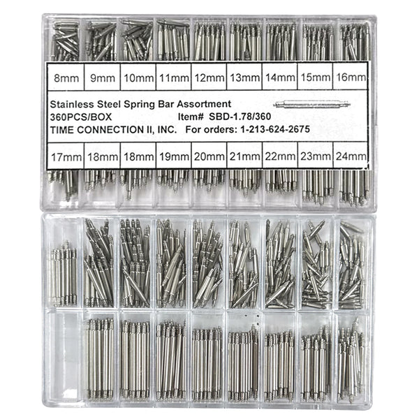 1.78mm Double Flange Spring Bars Set 360 Piece Assortment (8~24mm)