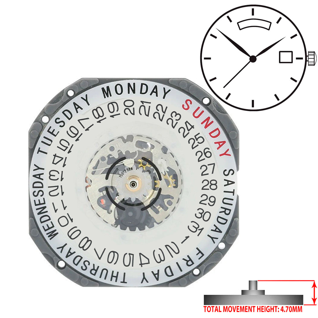 Hattori VJ55 Japan Quartz Movement Ht. 4.70MM