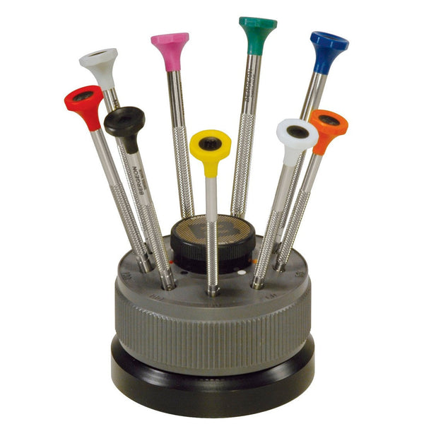 Bergeon 30081-S09 Stainless Steel Screwdrivers in Rotating Stand