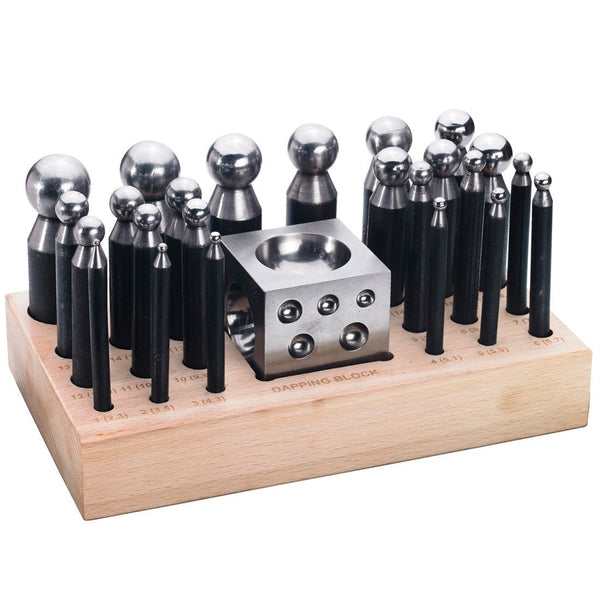 DP-153, Deluxe Dapping Punch & Dapping Block with Hardwood Stand (Set 24 PCs)
