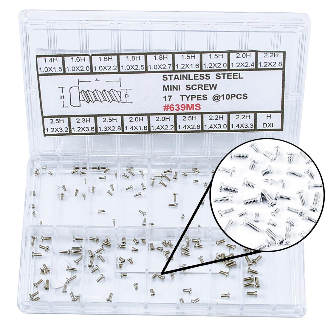 WS-170, Stainless Steel Phillips Head Case Back Screws Assortment