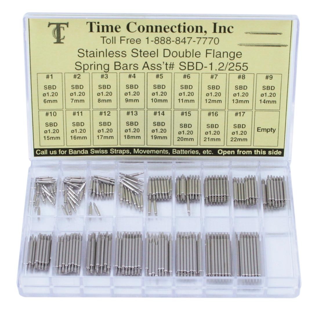 1.20mm, Double Flange Spring Bars Set 255 pcs (6~22mm) – Time ...