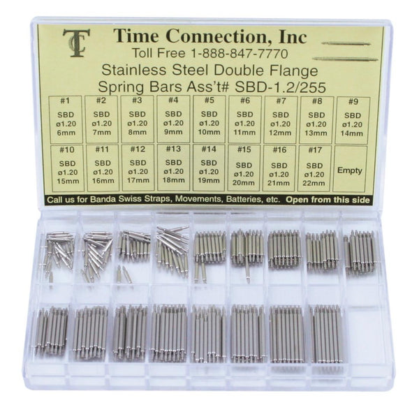 1.20mm, Double Flange Spring Bars Set 255 pcs (6~22mm)