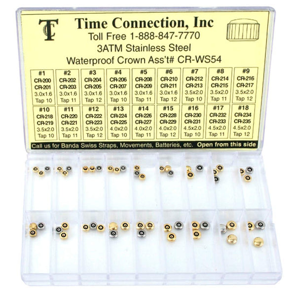 CR-WS54, 3 ATM Stainless Steel and Micron Gold Waterproof Crowns Assortment