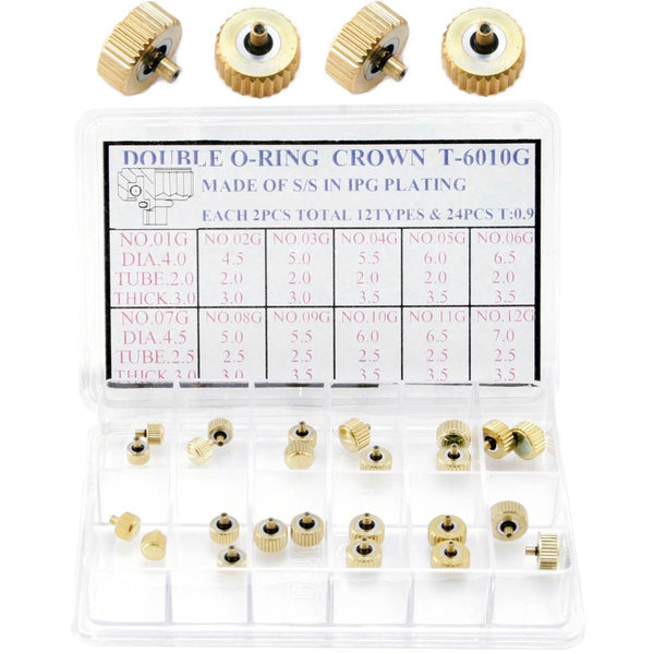 CR-T6010G, Double O-Ring IPG Gold Plated Waterproof Crowns (2mm Post)