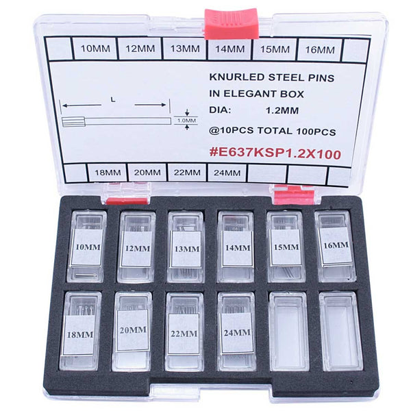 KP-125, Knurled Steel Pins Assortment (Thickness 1.2mm) Size 10.0mm~24.0mm