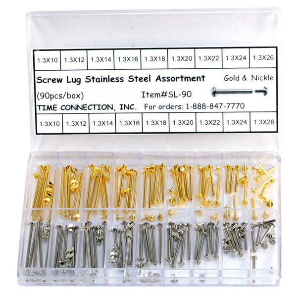 SL-90, Screw Lug Assortment 10 to 26mm (Yellow/Nickel)