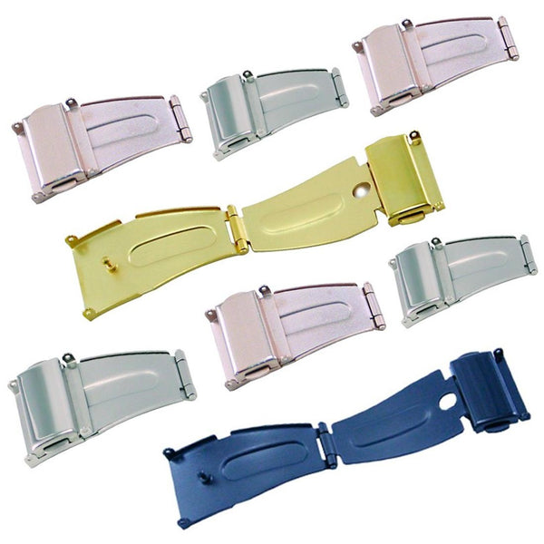 Folding Buckle with Two Buttons Assortment (12mm~28mm) Stainless Steel, Gold, IP Black color