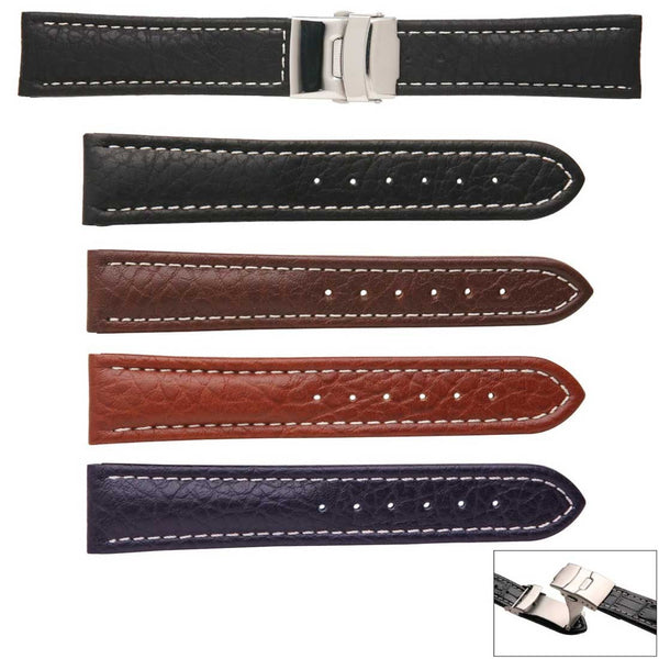 Banda No. 335 Buffalo Grain Fine Deployment Buckle Leather Straps (14mm~24mm)