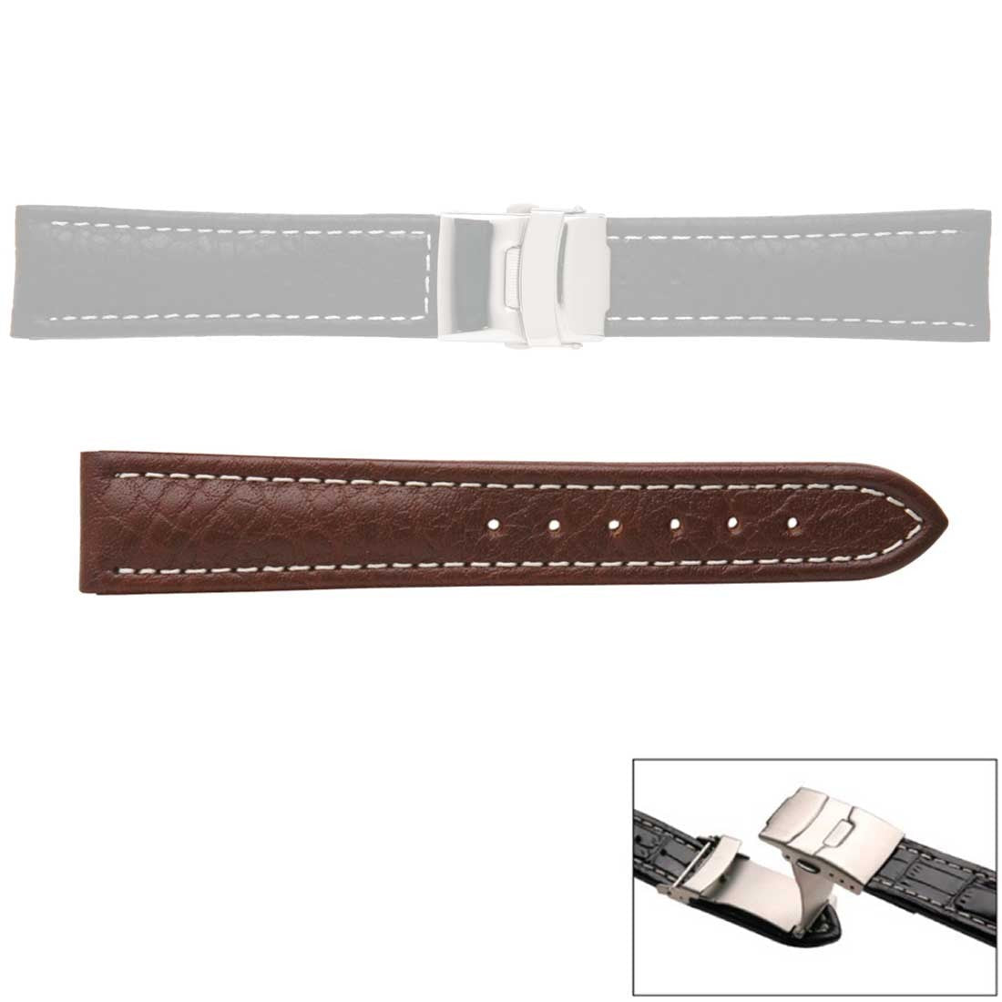 Banda No. 335 Buffalo Grain Fine Deployment Buckle Leather Straps (14mm~24mm)