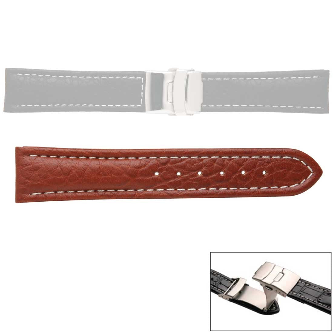 Banda No. 335 Buffalo Grain Fine Deployment Buckle Leather Straps (14mm~24mm)