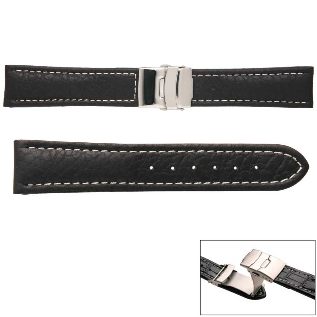 Banda No. 335 Buffalo Grain Fine Deployment Buckle Leather Straps (14mm~24mm)