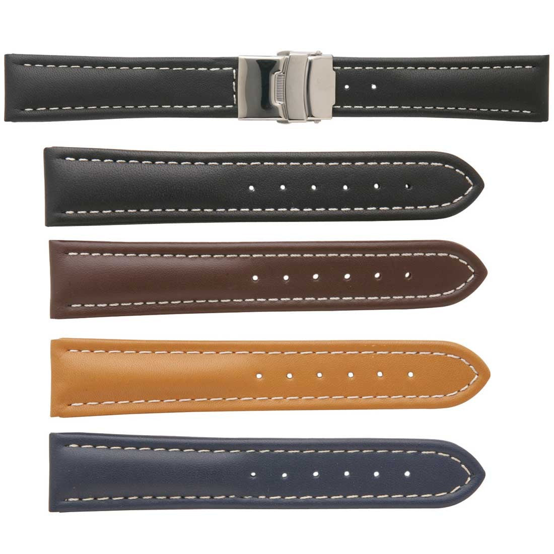 Banda No. 515 Smooth Waterproof Fine Deployment Buckle Leather Straps (18mm~24mm)