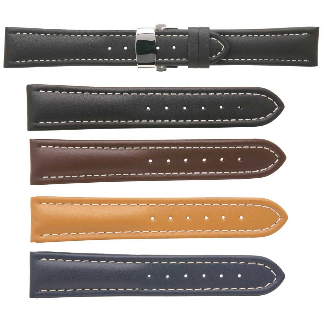 Banda No. 517 Smooth Waterproof Fine Deployment Buckle Leather Straps (18mm~24mm)