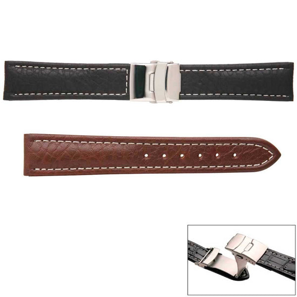 Banda No. 335 Long Buffalo Grain Fine Deployment Buckle Leather Straps (18mm~24mm)