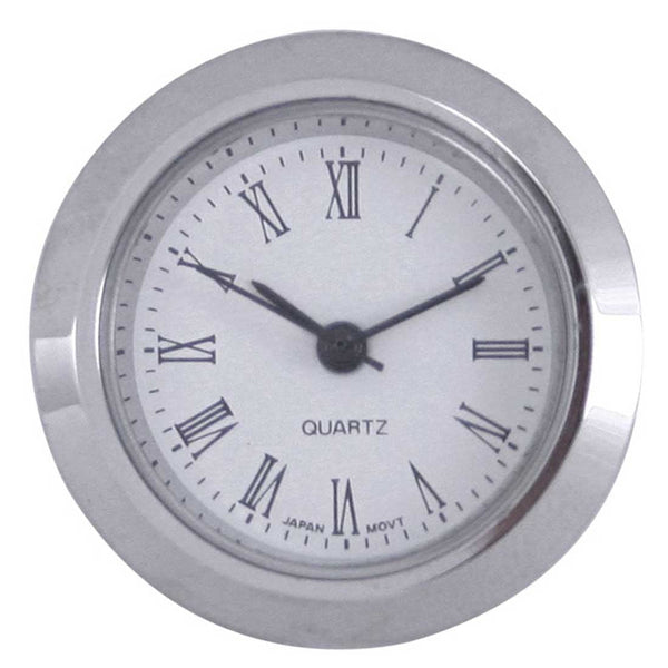 Clock Inserts 25mm (1") Chrome Bezel, White Roman Dial