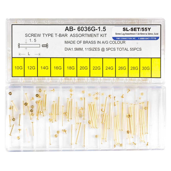 Screw Lug Assortment 1.5x10mm to 30mm, Gold Color (Total of 55 Pieces)